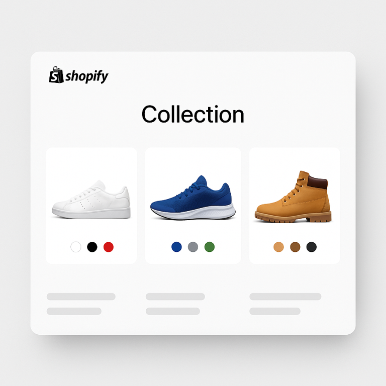 Multi-brand sneaker collection with color swatches