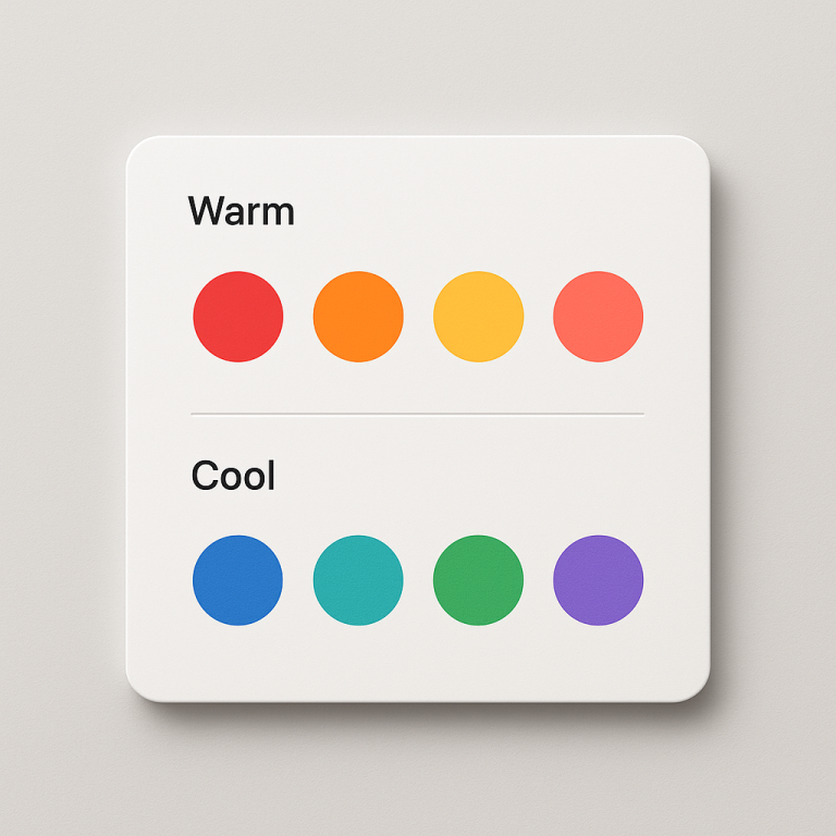 Organized color swatches in warm and cool categories