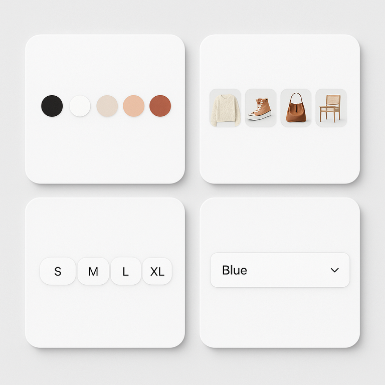 Four different swatch layout styles for combined listings