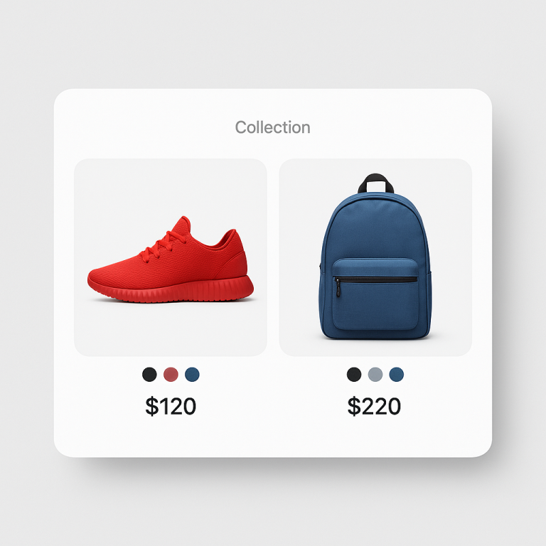 Collection page with color swatches on product cards