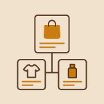 multiple product cards grouped together with a connecting line