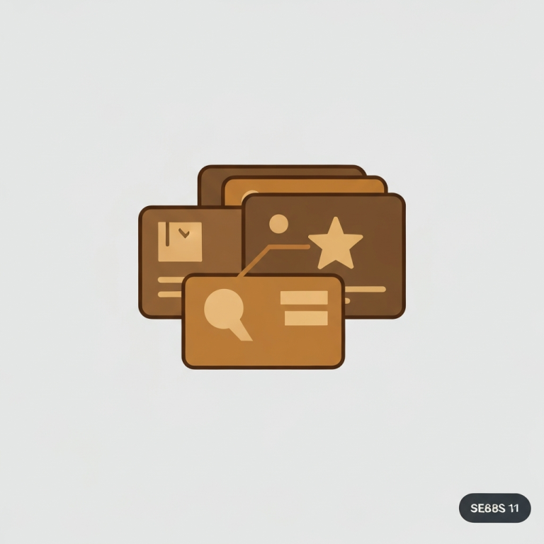 grouped product cards with a star and connecting line