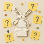 Windmolen notitieblok met vraagtekens