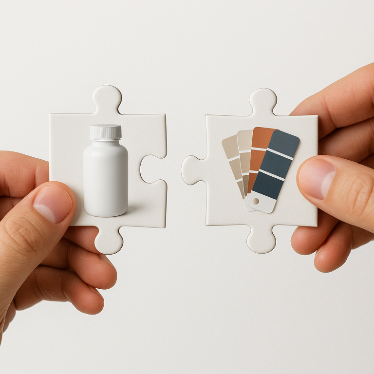 Puzzelstukken product en kleurstalen