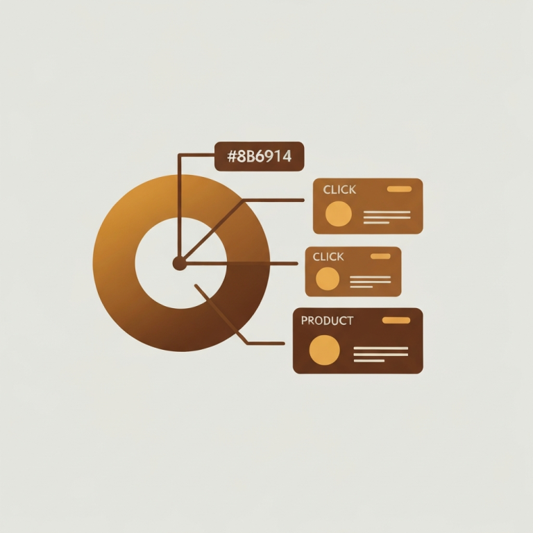 a chart with click event icons and product cards