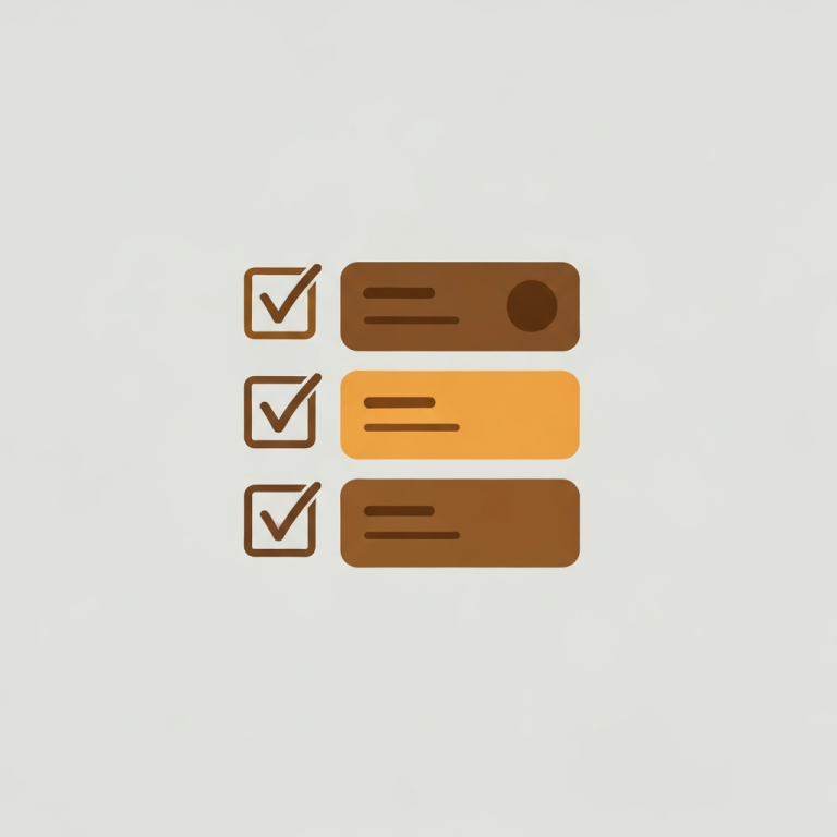 a checklist with checkmarks and grouped product cards