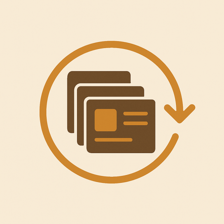 a recurring subscription icon with grouped product cards and a circular arrow