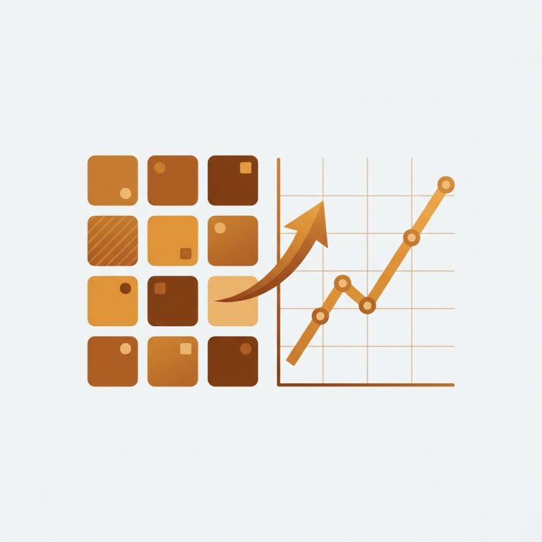 a collection grid with swatches next to a rising conversion line graph