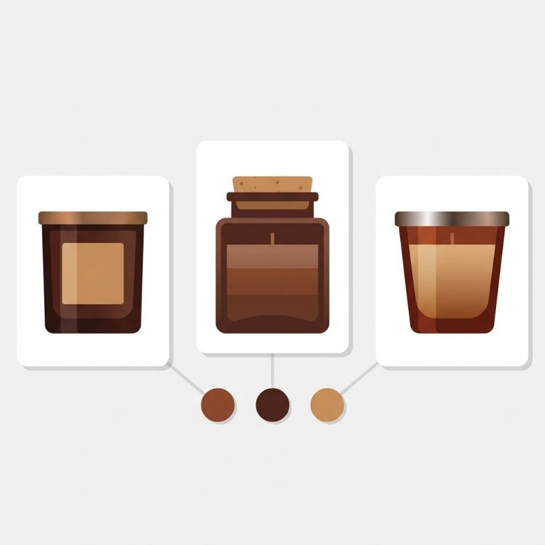 candle jars in different colors as separate cards linked by scent swatch dots