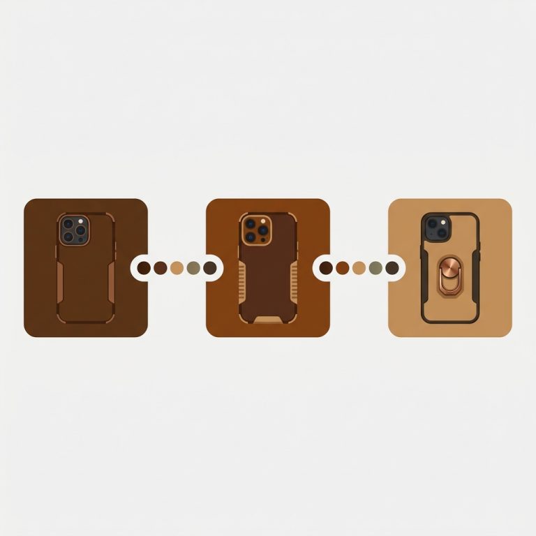 phone cases in different colors as separate cards joined by a row of color swatch dots