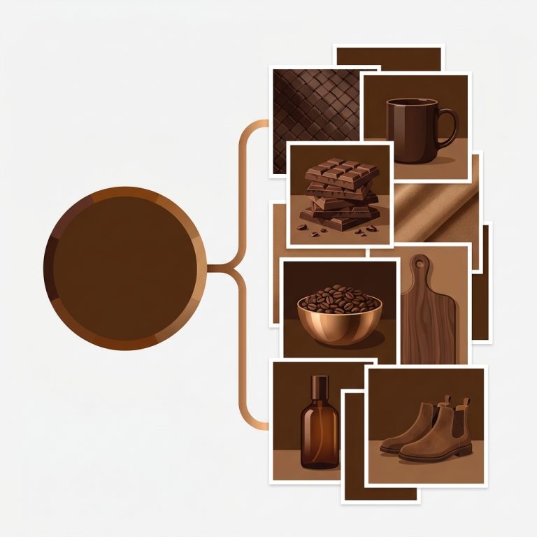 a single color swatch circle connected to a stack of multiple product photos, many images per color concept
